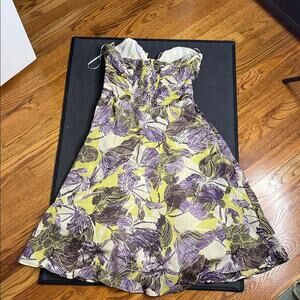 Chic Strapless Floral Dress in Yellow and Purple.  lithe.  small